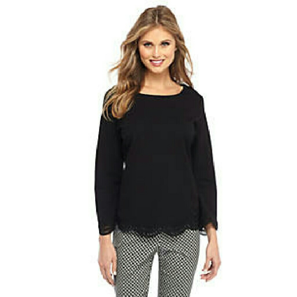 Ponte Top with Lace Accents